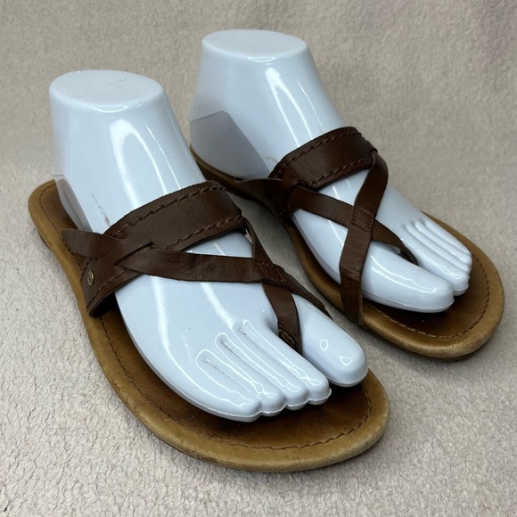 UGG Shoes - UGG Leather Strappy Flip Flops Sandals-Brown-Women’s 8-Casual-Classic-Designer